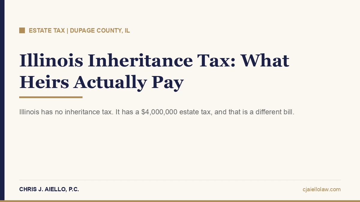 Illinois inheritance tax title card for DuPage County heirs