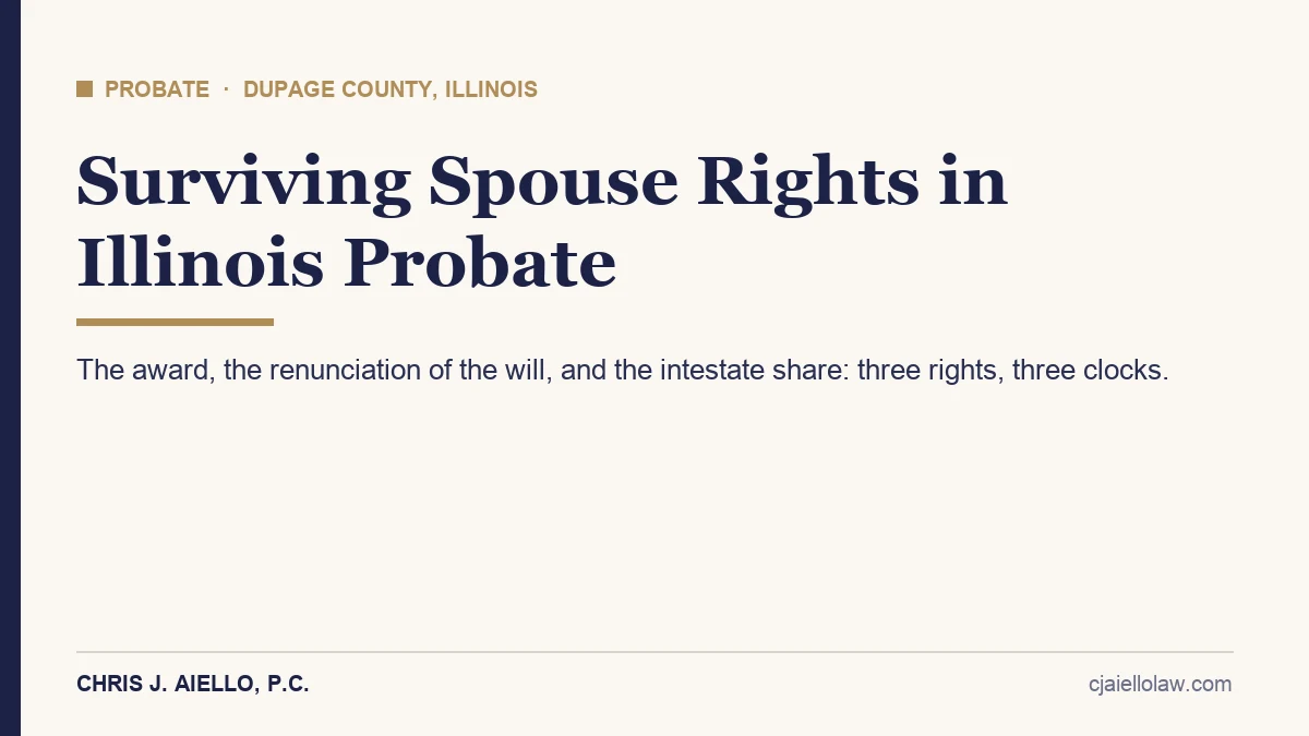 Surviving spouse rights in Illinois probate title card for DuPage County widows and widowers